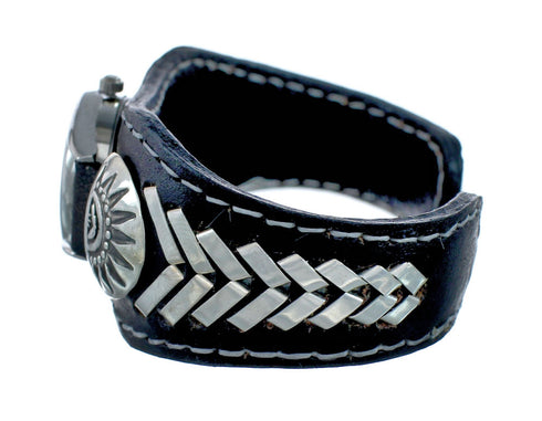 Navajo Sterling Silver Leather Cuff Watch NN20305